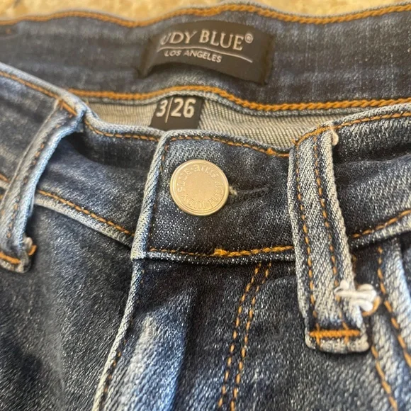 Judy Blue Wide Leg Raw Hem Blue Jeans Distressed Denim Los Angeles High End 26 - Picture 5 of 9